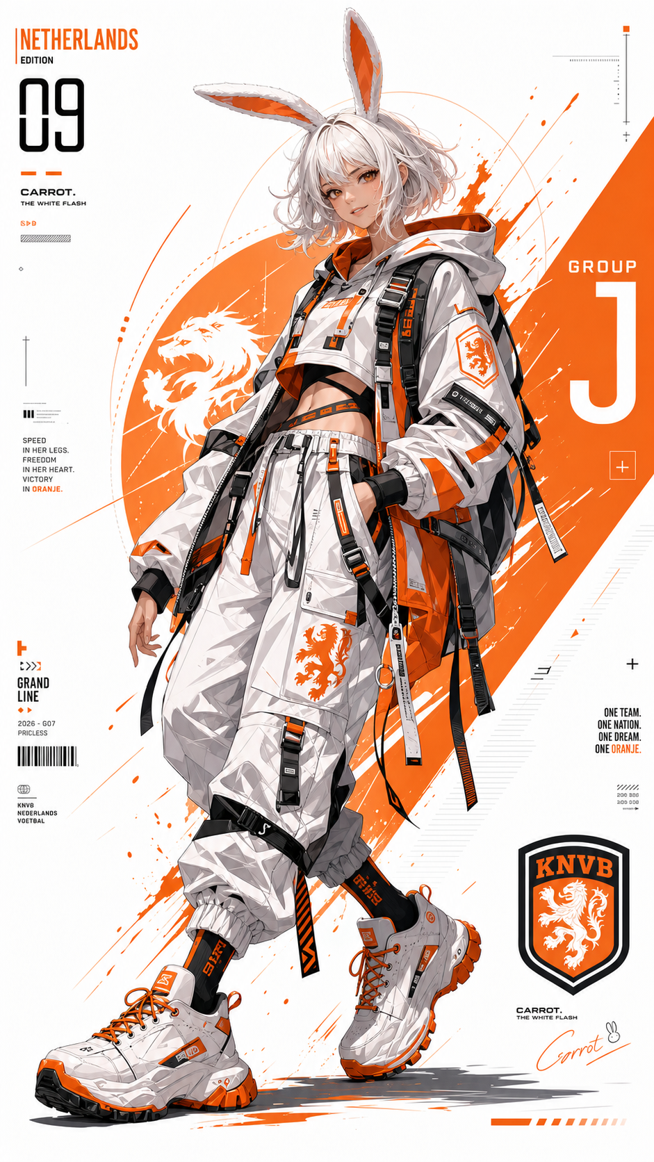 橙白机能风兔耳少女角色设定海报 Netherlands Edition