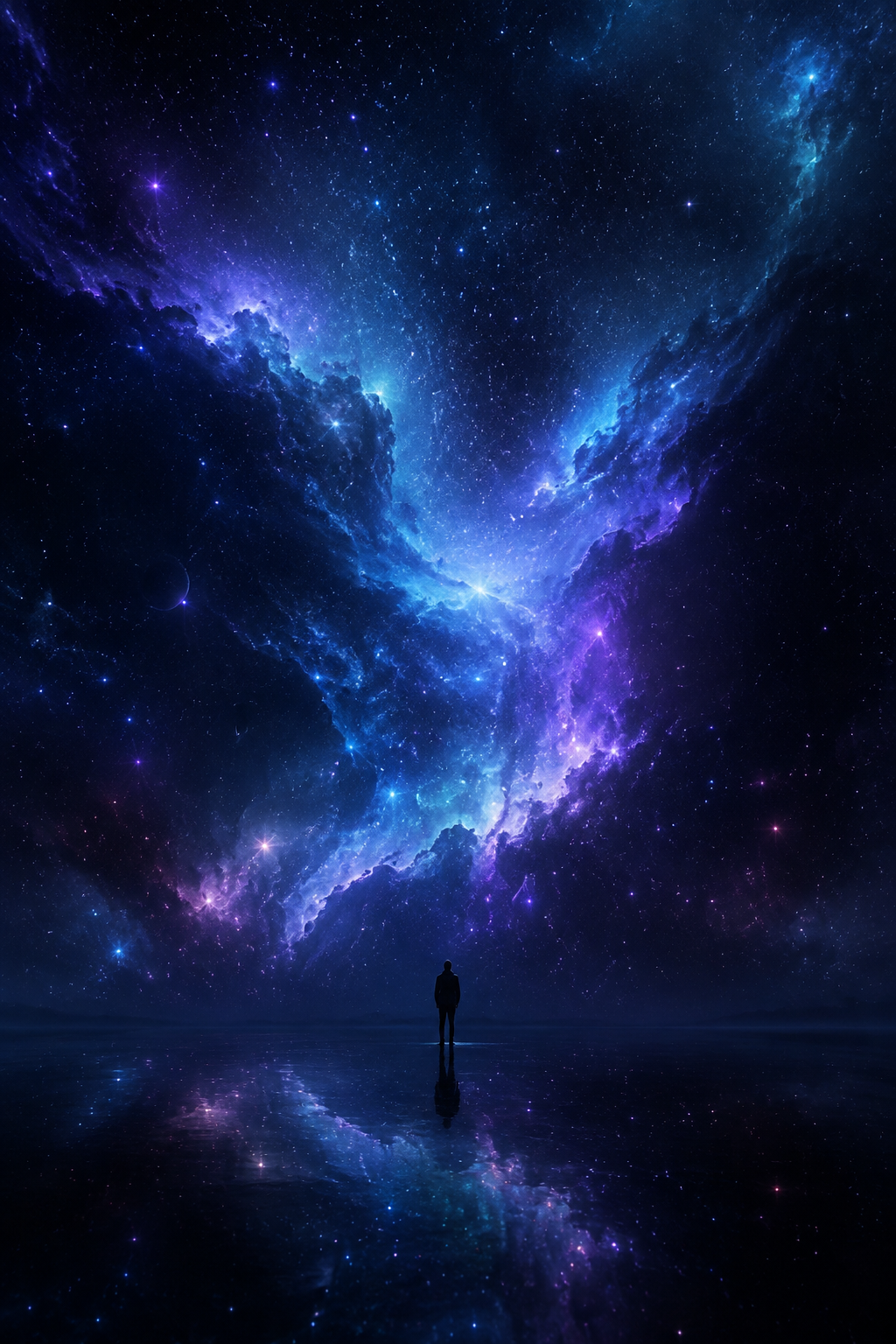 浩瀚的星云前，一个渺小的身影静静伫立